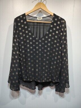 Show Me Your Mumu Mackenzie Black Metallic Dot Bell Sleeve Blouse Size Small